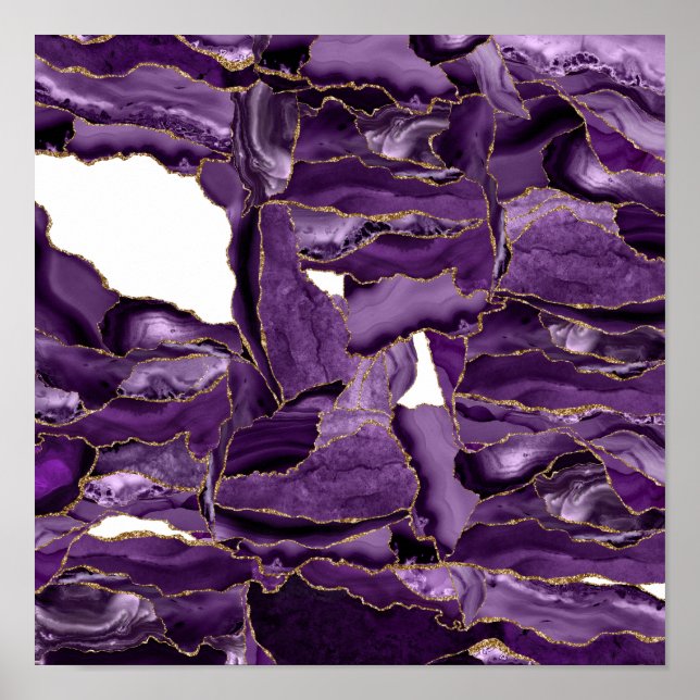 Purple and Gold Glitter Agate Poster (Front)