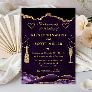 Purple and Gold Glitter Agate Wedding Invitation