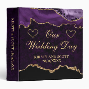 Purple and Gold Glitter Agate Wedding Photo Album Binder