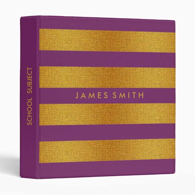 Purple And Gold Glitter Badge Striped Personalized Binder (Front/Spine)