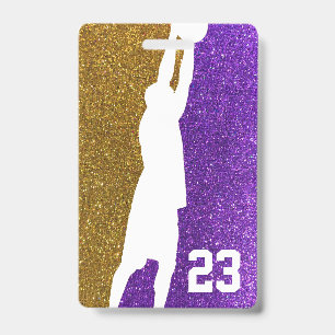 Purple and Gold Glitter Basketball Team Jersey Badge