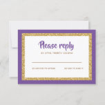 Purple and Gold Glitter Bat Mitzvah Reply RSVP Card<br><div class="desc">This trendy insert card features bold lettering on the front with a layered look in gold glitter and white,  and a solid coloured background.  Add your text using the template form.  Change the font,  layout and colours using the Customize feature.</div>