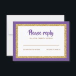 Purple and Gold Glitter Bat Mitzvah Reply RSVP Card<br><div class="desc">This trendy insert card features bold lettering on the front with a layered look in gold glitter and white,  and a solid coloured background.  Add your text using the template form.  Change the font,  layout and colours using the Customize feature.</div>