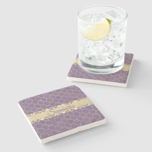 Purple and Gold Glitter Bling Personalized Stone Coaster