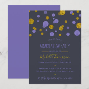 Purple and Gold Glitter Confetti Graduation Party Invitation