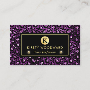 Purple and Gold Glitter Glam Leopard Spots Pattern Business Card