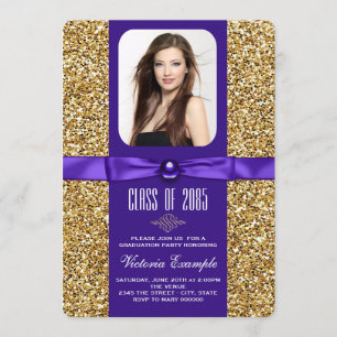 Purple and Gold Glitter Graduation Announcements
