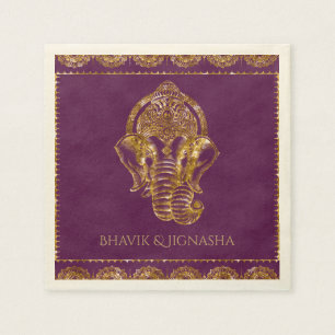 Purple and Gold Glitter Indian Wedding Napkin