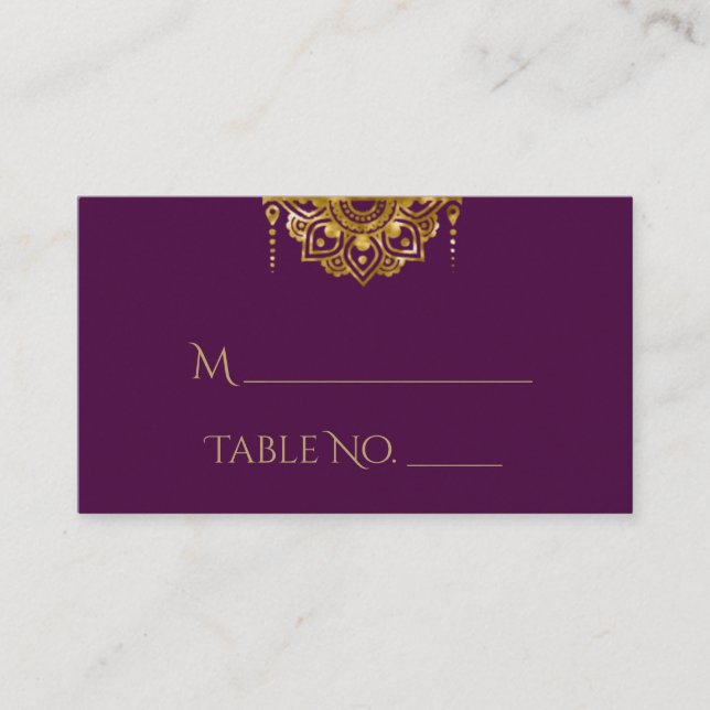 Purple and Gold Glitter Indian Wedding Place Cards (Front)