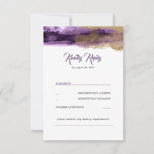 Purple and Gold Glitter Modern Wedding RSVP Card
