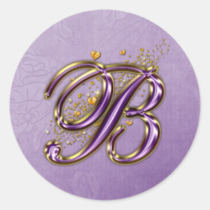 Purple and Gold Glitter Monogram B Sticker