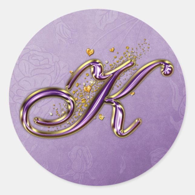 Purple and Gold Glitter Monogram K Sticker (Front)