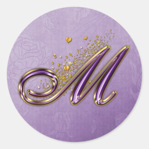 Purple and Gold Glitter Monogram M Sticker
