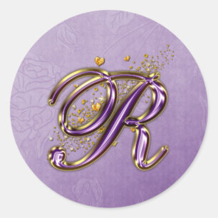 Purple and Gold Glitter Monogram R Sticker