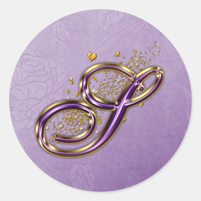 Purple and Gold Glitter Monogram S Sticker (Front)