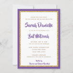Purple and Gold Glitter Rectangle Bat Mitzvah Invitation<br><div class="desc">This trendy Bat Mitzvah invitation features sparkling faux glitter layered against a solid colour background. Use the template form to add your own information. The "Customize" feature can be used to change the font style,  colour and layout.</div>