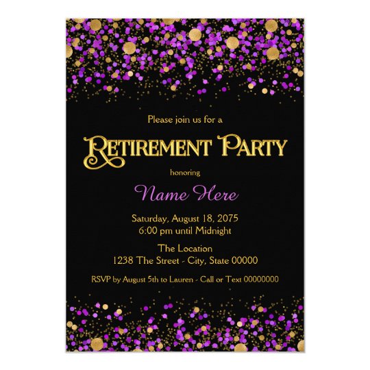 Purple and Gold Glitter Retirement Party Card