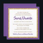 Purple and Gold Glitter Square Bat Mitzvah Invitation<br><div class="desc">This trendy Bat Mitzvah invitation features sparkling faux glitter layered against a solid colour background.  Use the template form to add your own information.  The "Customize" feature can be used to change the font style,  colour and layout.</div>