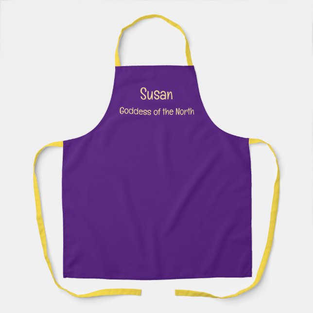 Purple and Gold Goddess of the North Custom Apron (Front)