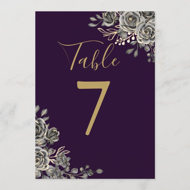 Purple And Gold Gothic Wedding Table Number (Front)