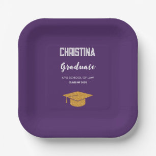 Purple and Gold Graduation Cap Paper Plate