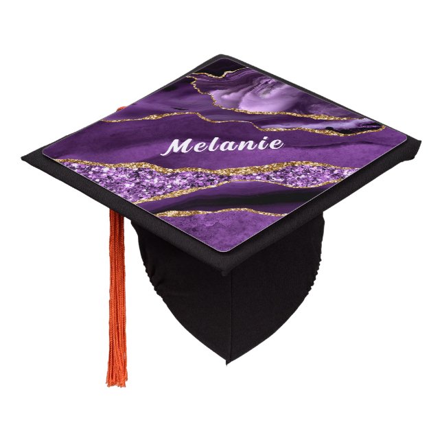 Purple and Gold Graduation Cap Topper Custom Name (Angled)