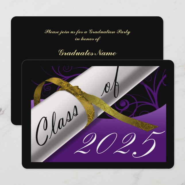 Purple and Gold Graduation Party Invitation (Front/Back)