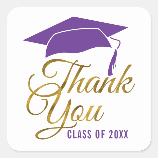 Purple And Gold Graduation Thank You Class Of 2025 Square Sticker (Front)