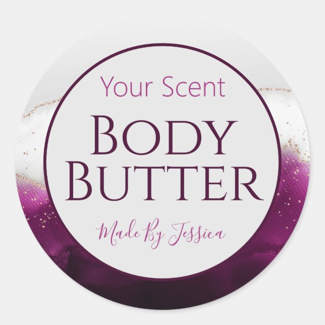 Purple And Gold Handmade Body Butter Cream Scrub Classic Round Sticker (Front)