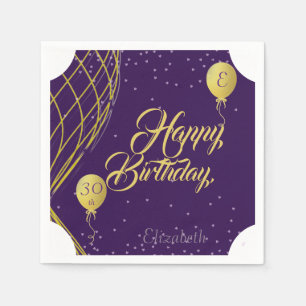 Purple and Gold Happy Birthday Paper Napkin