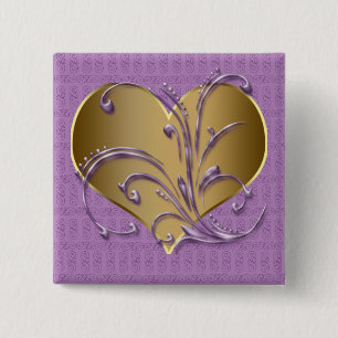 Purple And Gold Heart 2 Inch Square Button