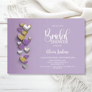 Purple and Gold Hearts Bridal Shower Invitation