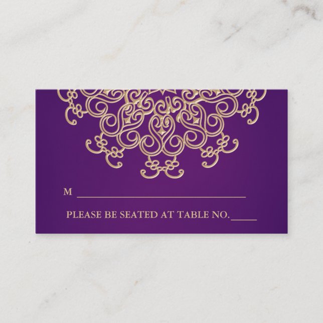Purple and Gold Indian Inspired Seating Place Card (Front)