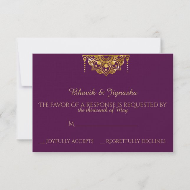 Purple and Gold Indian Wedding Response Card (Front)