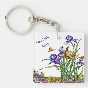 Purple and Gold Irises - Transparent Keychain