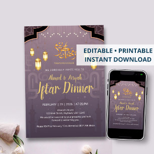 Purple and Gold Islamic Lanterns Iftar Invitation