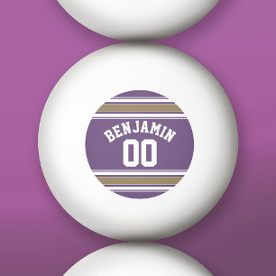 Purple and Gold Jersey Stripes Custom Name Number Ping Pong Ball