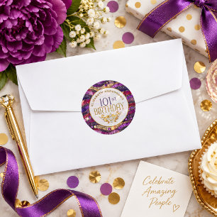 Purple and Gold Jewelled Strata 101st Birthday Classic Round Sticker