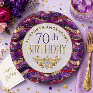 Purple and Gold Jewelled Strata 70th Birthday Paper Plate