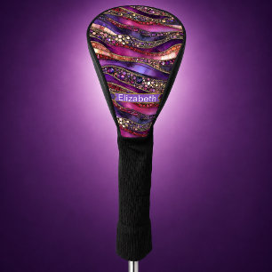 Purple and Gold Jewelled Strata Personalized Golf Head Cover
