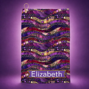 Purple and Gold Jewelled Strata Personalized Golf Towel