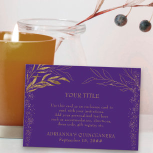 Purple and Gold Leaf Custom Reception Enclosure Card