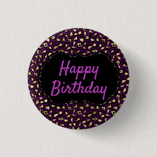 Purple and Gold Leopard Print Birthday 1 Inch Round Button