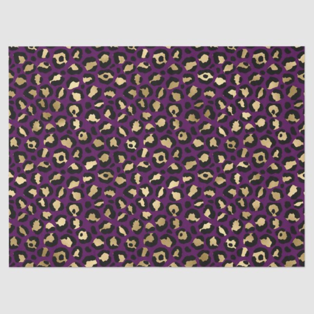 Purple and Gold Leopard Print Decoupage Tissue Paper (Front)