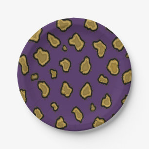 Purple and Gold Leopard Print Paper Plate