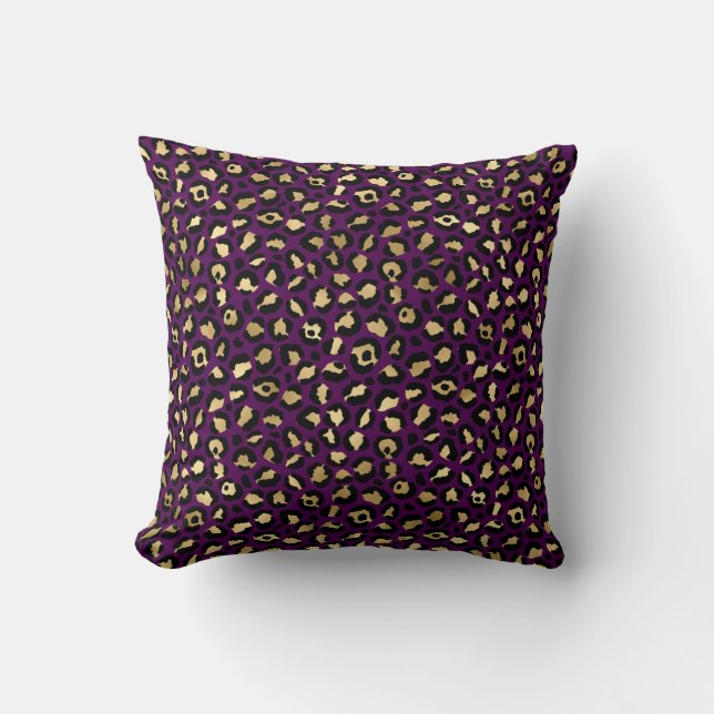 Purple and Gold Leopard Print Throw Pillow (Front)