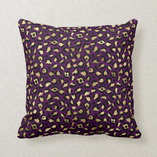 Purple and Gold Leopard Print Throw Pillow