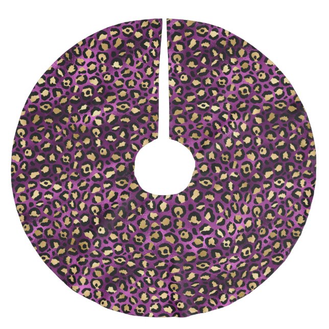Purple and Gold Leopard Series Design 1 Brushed Polyester Tree Skirt (Front)