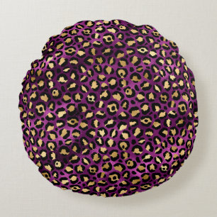 Purple and Gold Leopard Series Design 1 Round Pillow