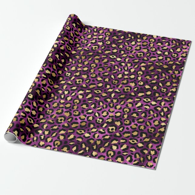 Purple and Gold Leopard Series Design 1 Wrapping Paper (Unrolled)